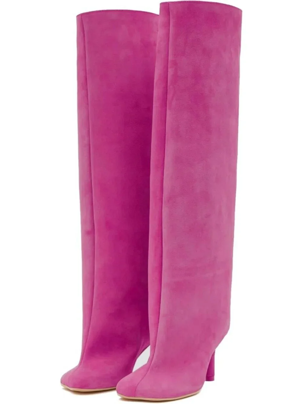 Women's Pink Faux Suede comfort Square Toe Kitten Heel Pull On Knee High Boots